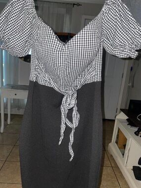 Fashion Nova Black and White Gingham Accent Dress